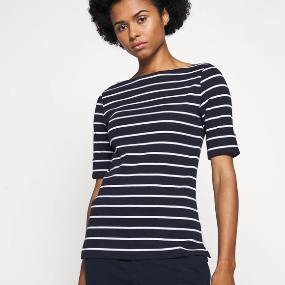 Lauren Ralph Lauren blue Cotton Boatneck Top sizeL - Picture 1 of 9